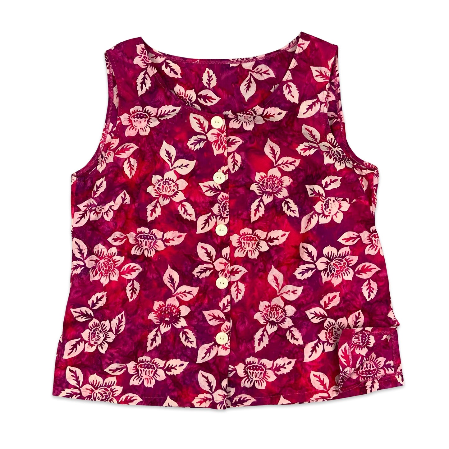 Vintage Pink & White Floral Print Sleeveless Blouse 10 12