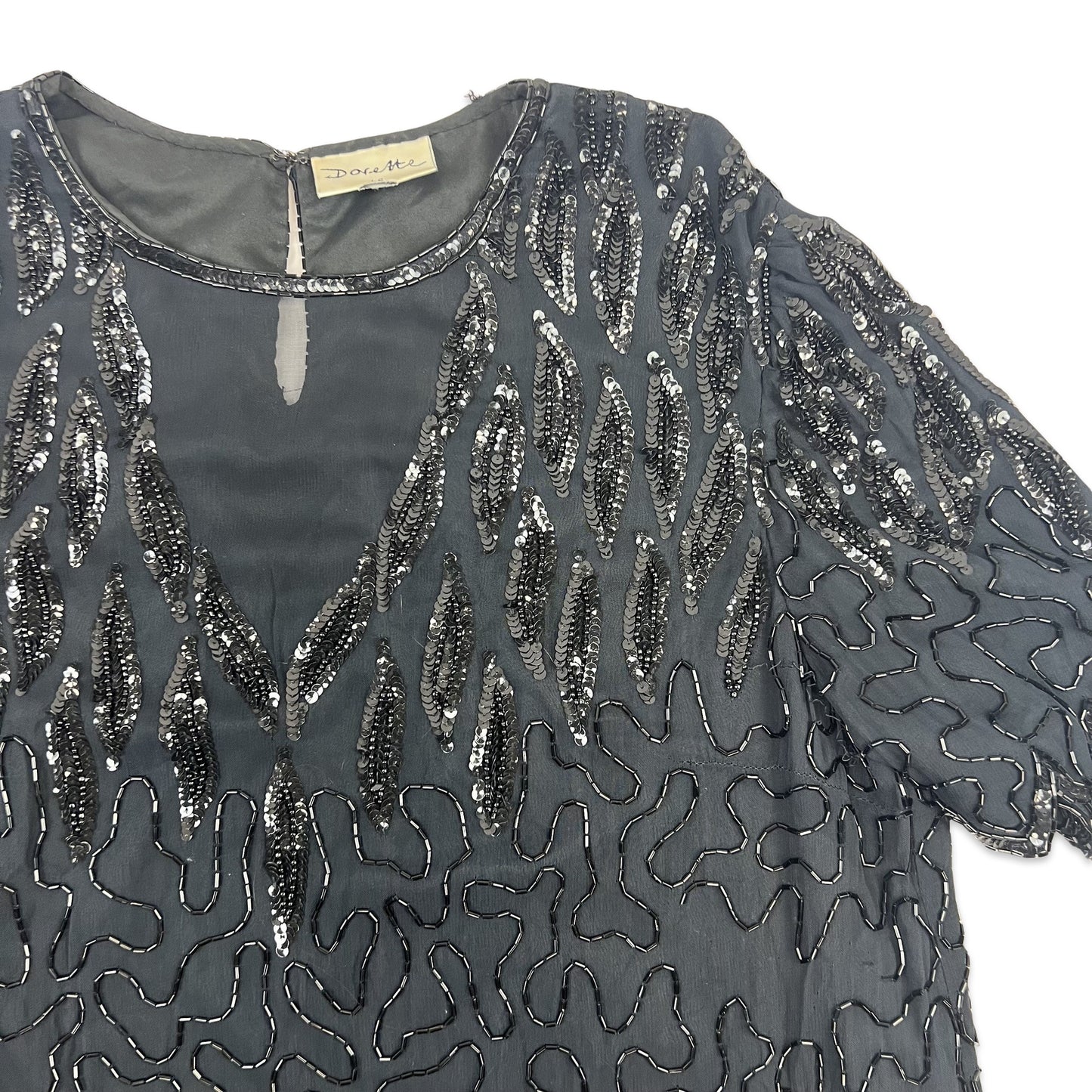 Vintage 80s Boxy Oversized Sequin Blouse Black 14 16