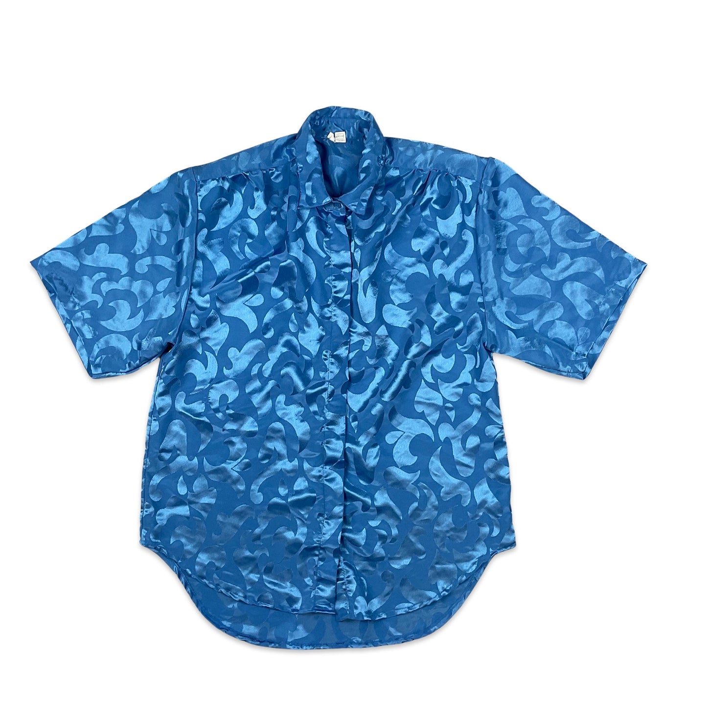 80s Vintage Blue Patterned Blouse 14