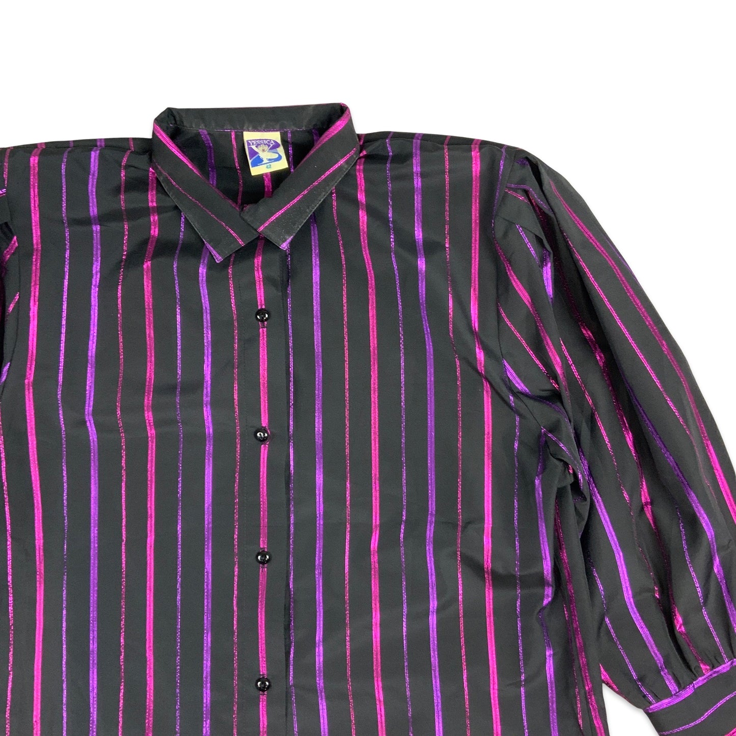 Vintage 80s Yessica Purple and Black Lurex Blouse 18