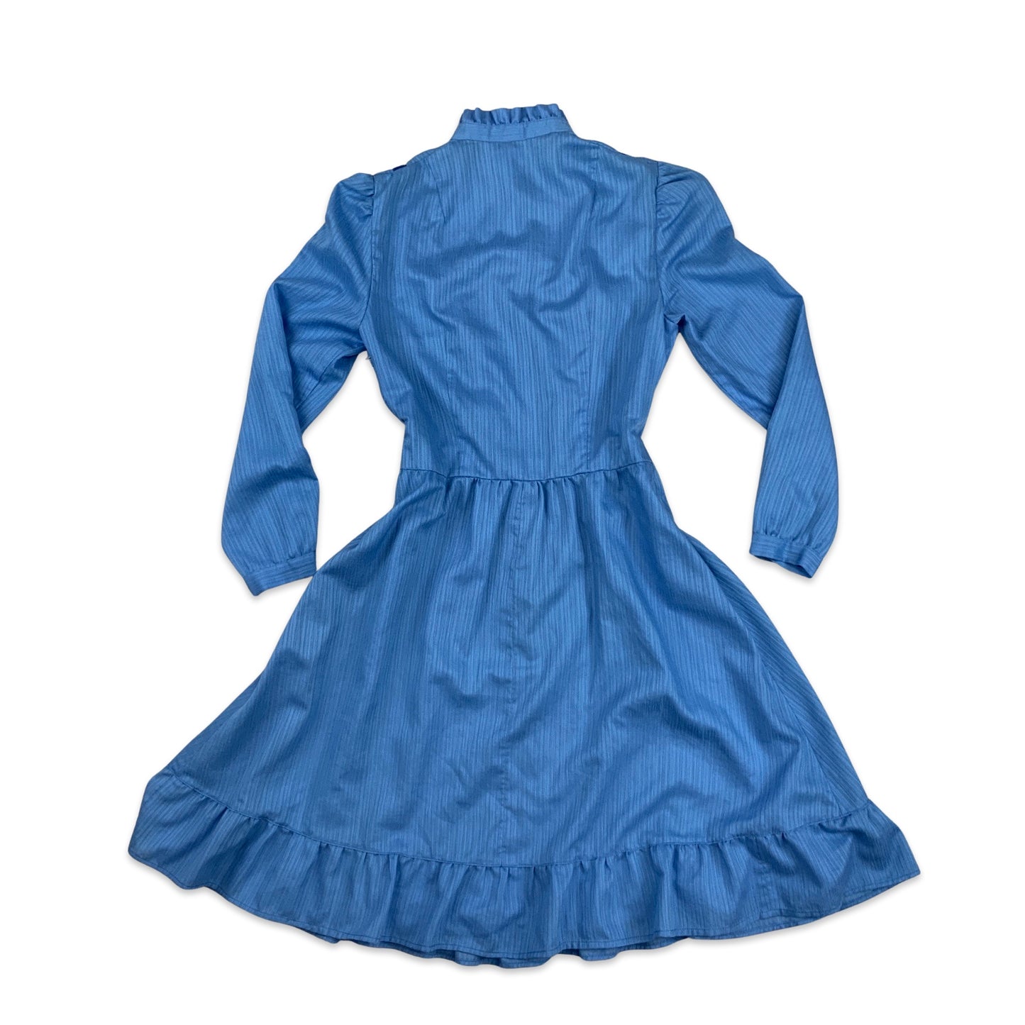 70s Vintage Ruffle Midi Skater Dress Blue 8 10