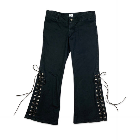 Vintage 90s Black Flared Jeans Lacing Detail 12 14