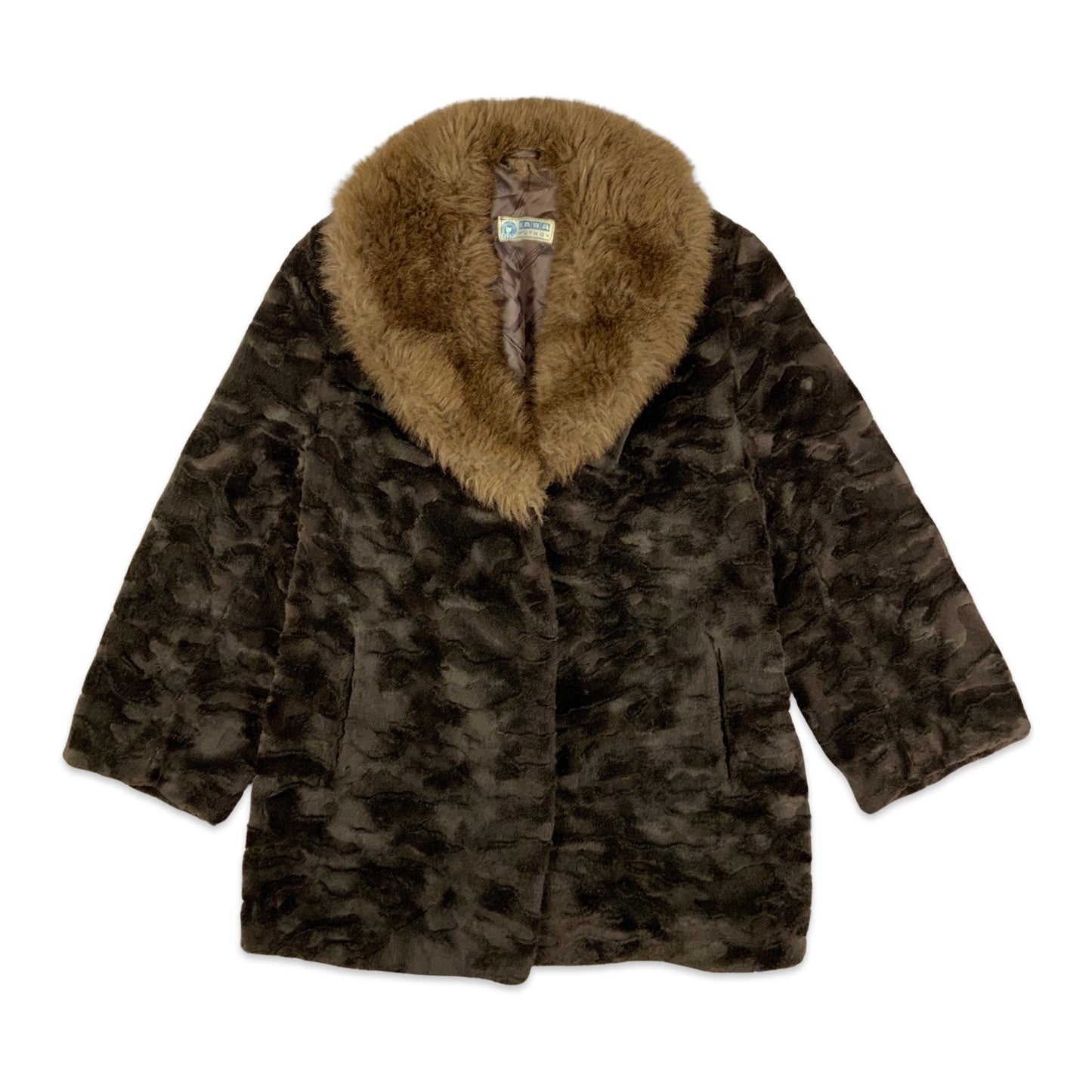 Vintage Brown Faux Fur Coat 12 14 16