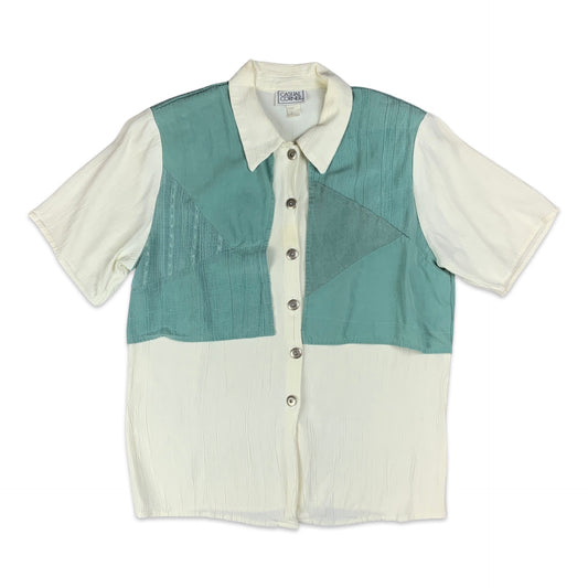 Vintage 80s Cream Blouse Teal Waistcoat 10 12