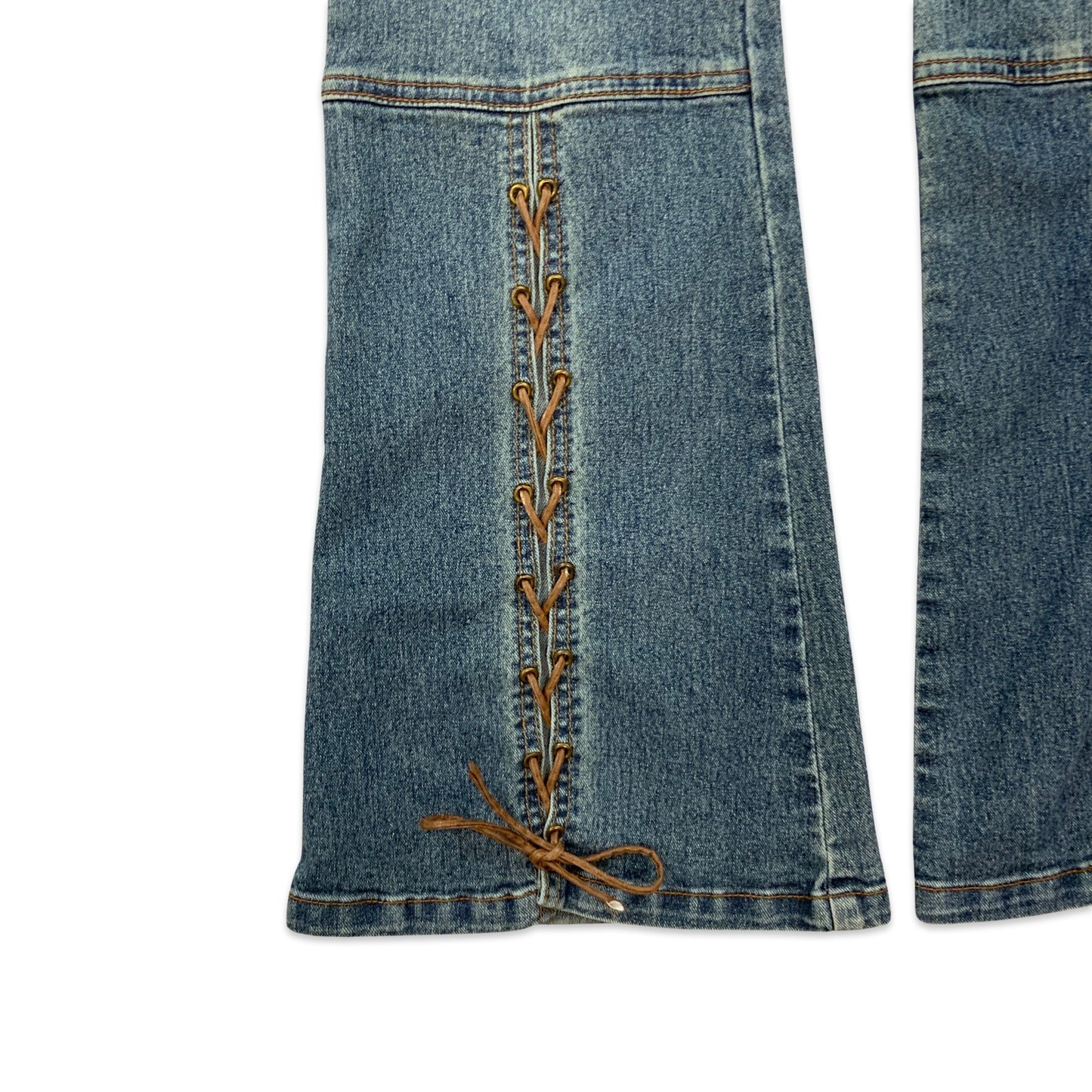 Y2K Mid Wash Flared Jeans with Lace Up Detail