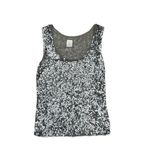 Vintage 90s Y2K Sequin Vest Silver 8 10