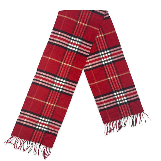 Vintage Plaid Knit Scarf Red White Black