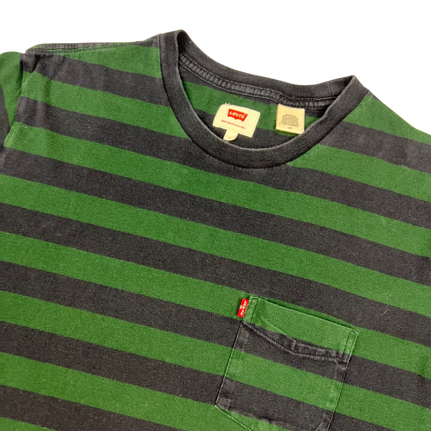 Levi's Green & Navy Striped Pocket Tee S M