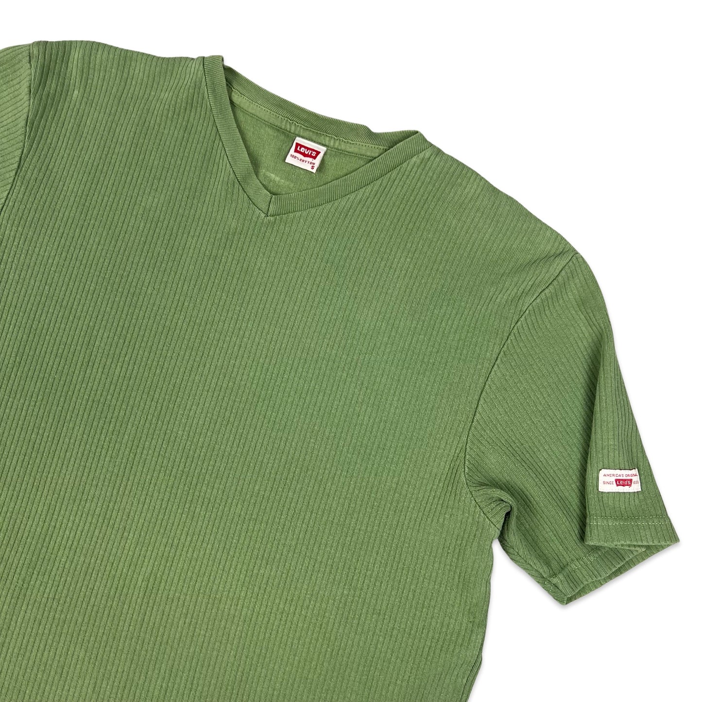 Vintage Levi's Green Ribbed V-neck Tee XS S