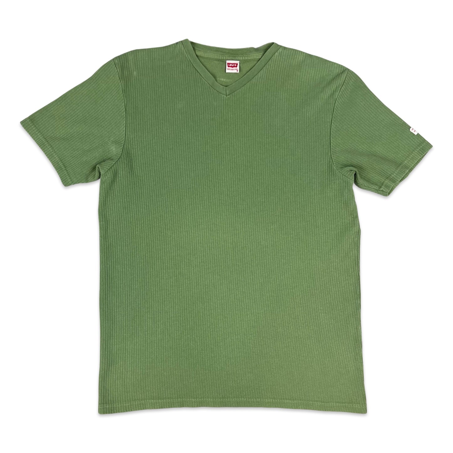 Vintage Levi's Green Ribbed V-neck Tee XS S