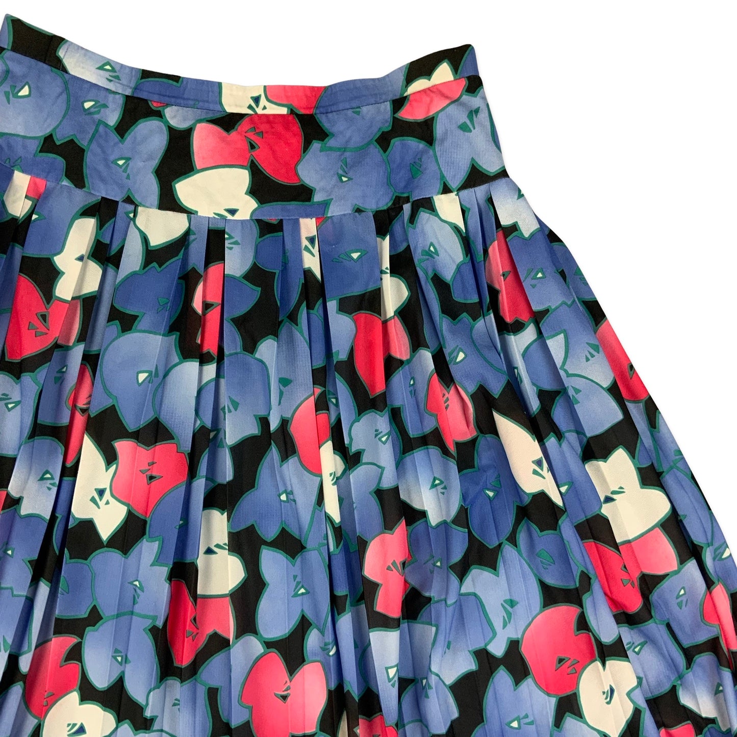 Vintage Blue Black & Pink Floral Pleated Skirt 8