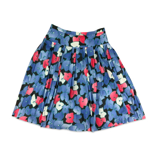 Vintage Blue Black & Pink Floral Pleated Skirt 8