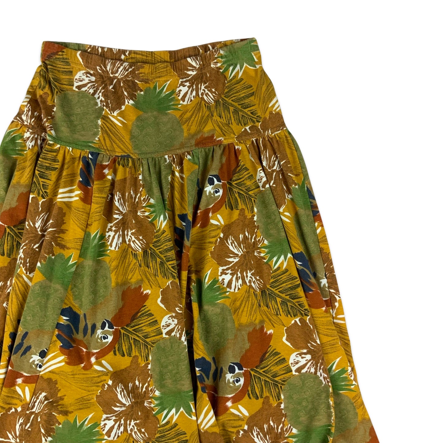 Vintage Yellow & Green Jungle Botanical Print Pleated Skirt 10 12 14