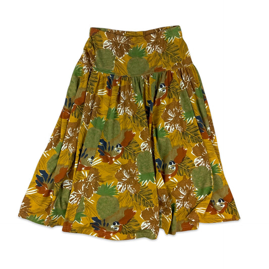 Vintage Yellow & Green Jungle Botanical Print Pleated Skirt 10 12 14