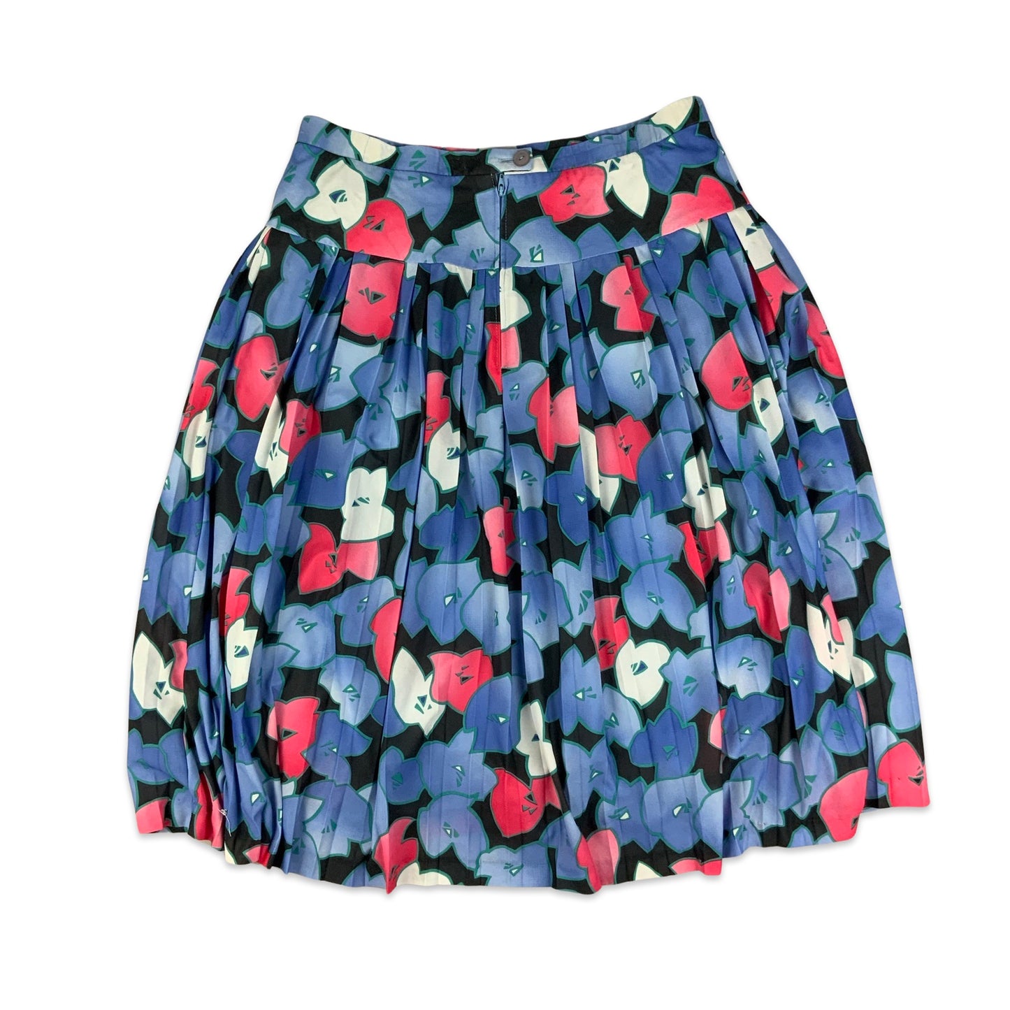 Vintage Blue Black & Pink Floral Pleated Skirt 8