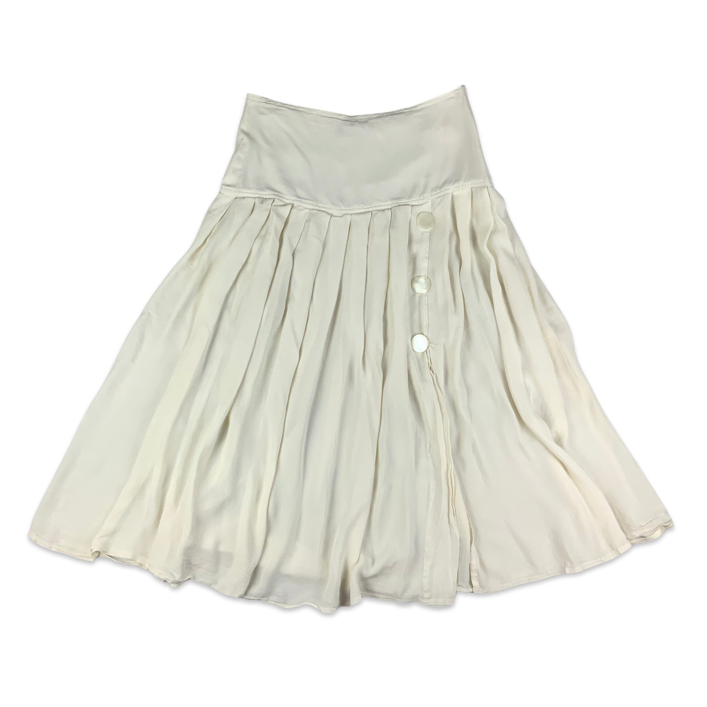 Vintage White Pleated Silk Midi Skirt 10