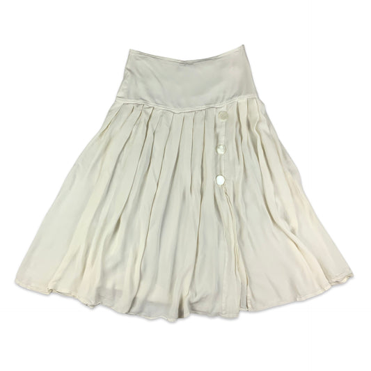 Vintage White Pleated Silk Midi Skirt 10