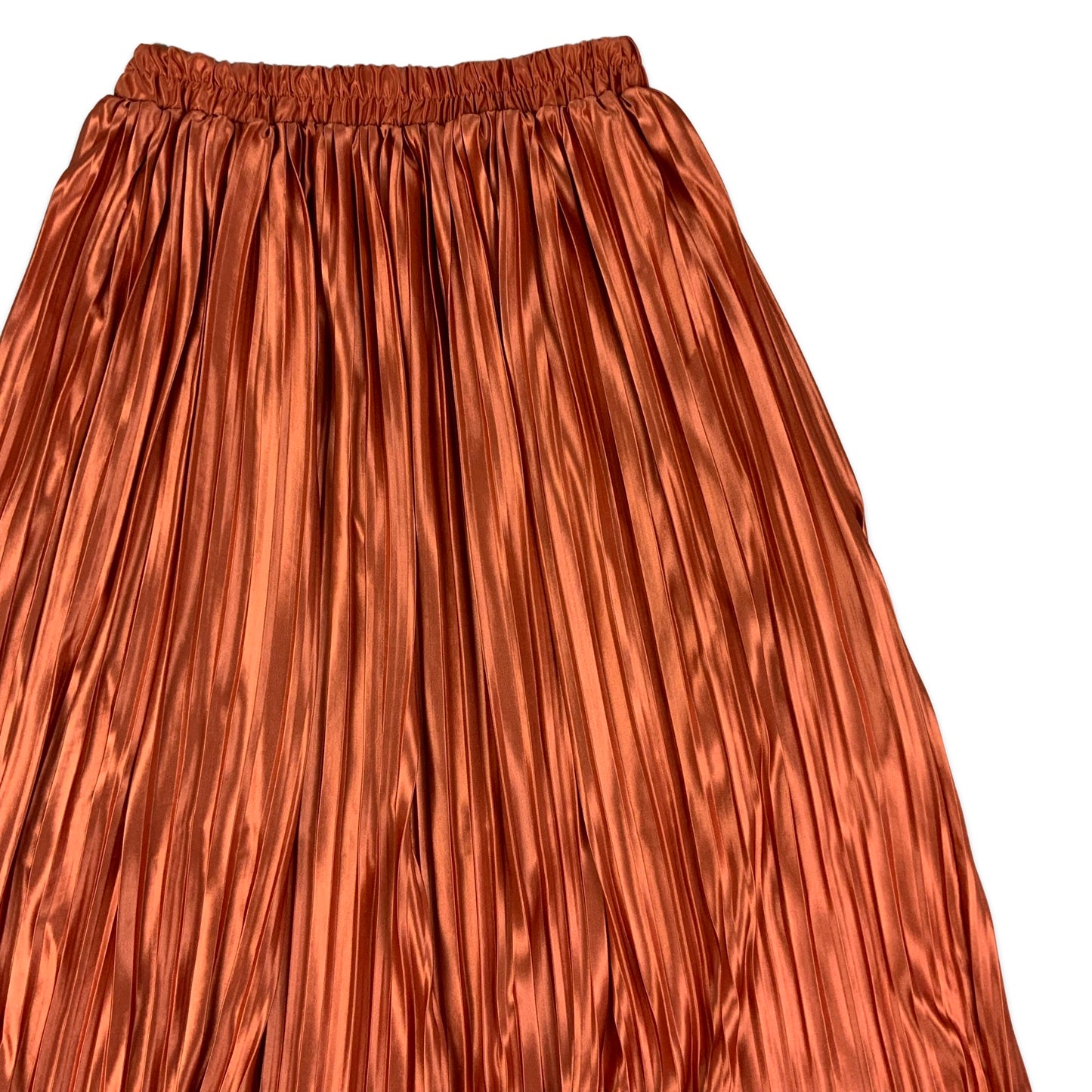 Vintage Rust Orange Metallic Pleated Maxi Skirt 6 8 10 12 14