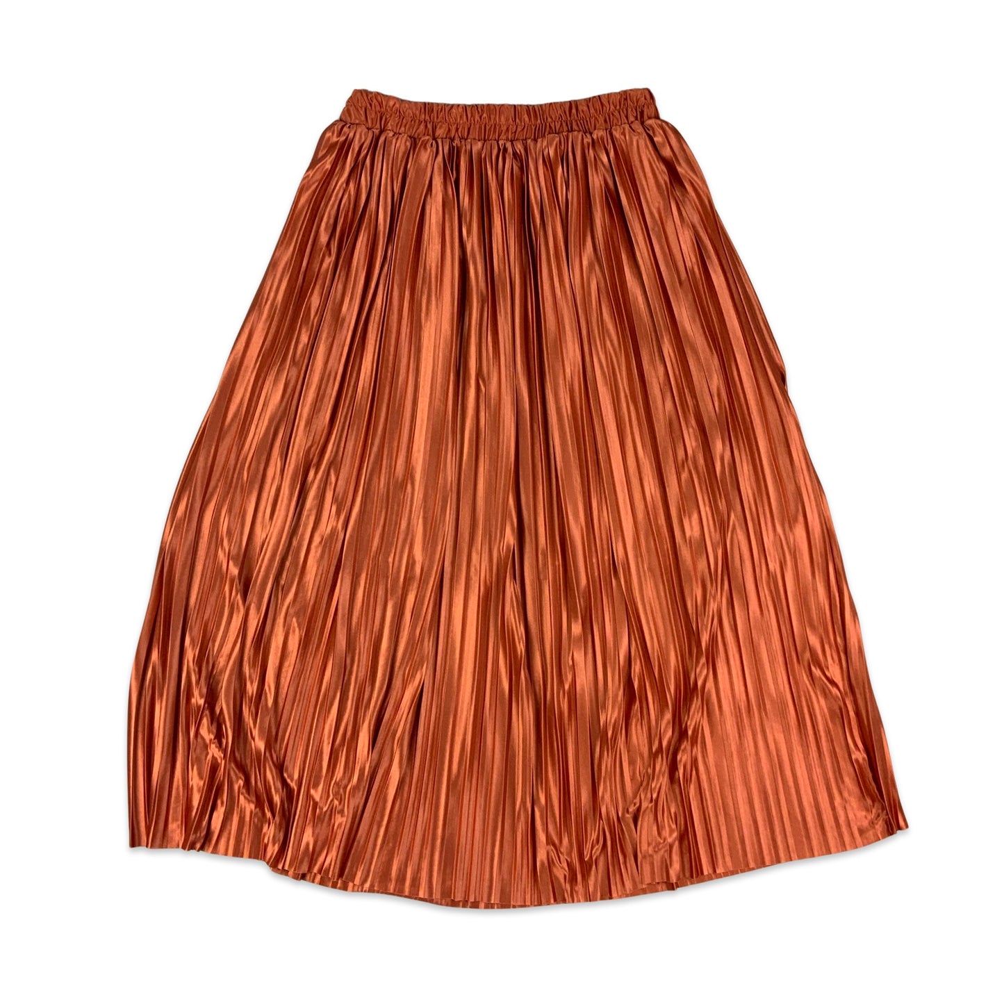 Vintage Rust Orange Metallic Pleated Maxi Skirt 6 8 10 12 14