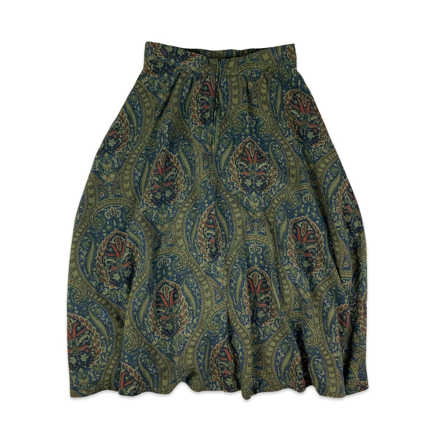 Vintage Green & Navy Paisley Pleated Maxi Skirt 8