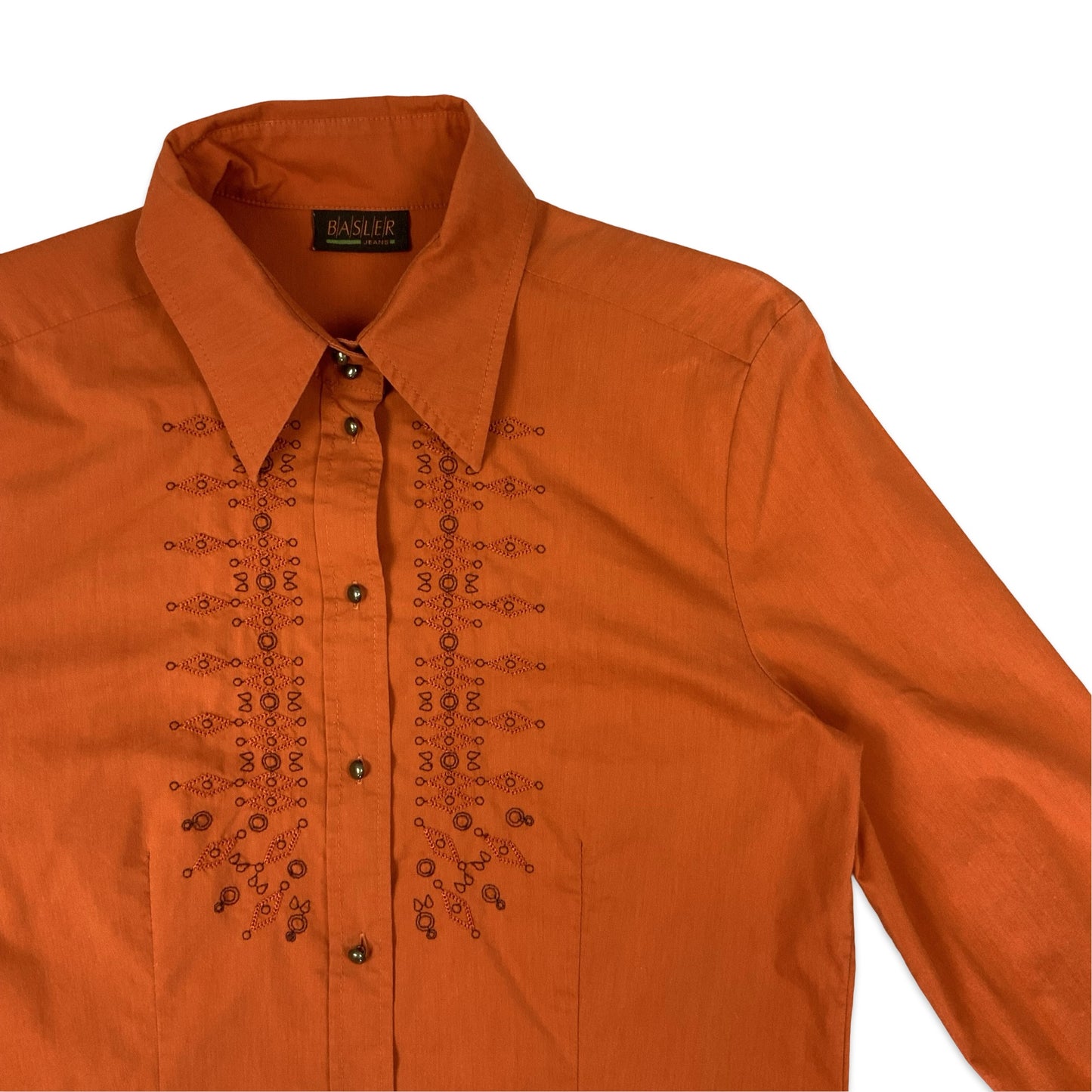 Vintage 70s 80s Orange Embroidered Blouse 12 14