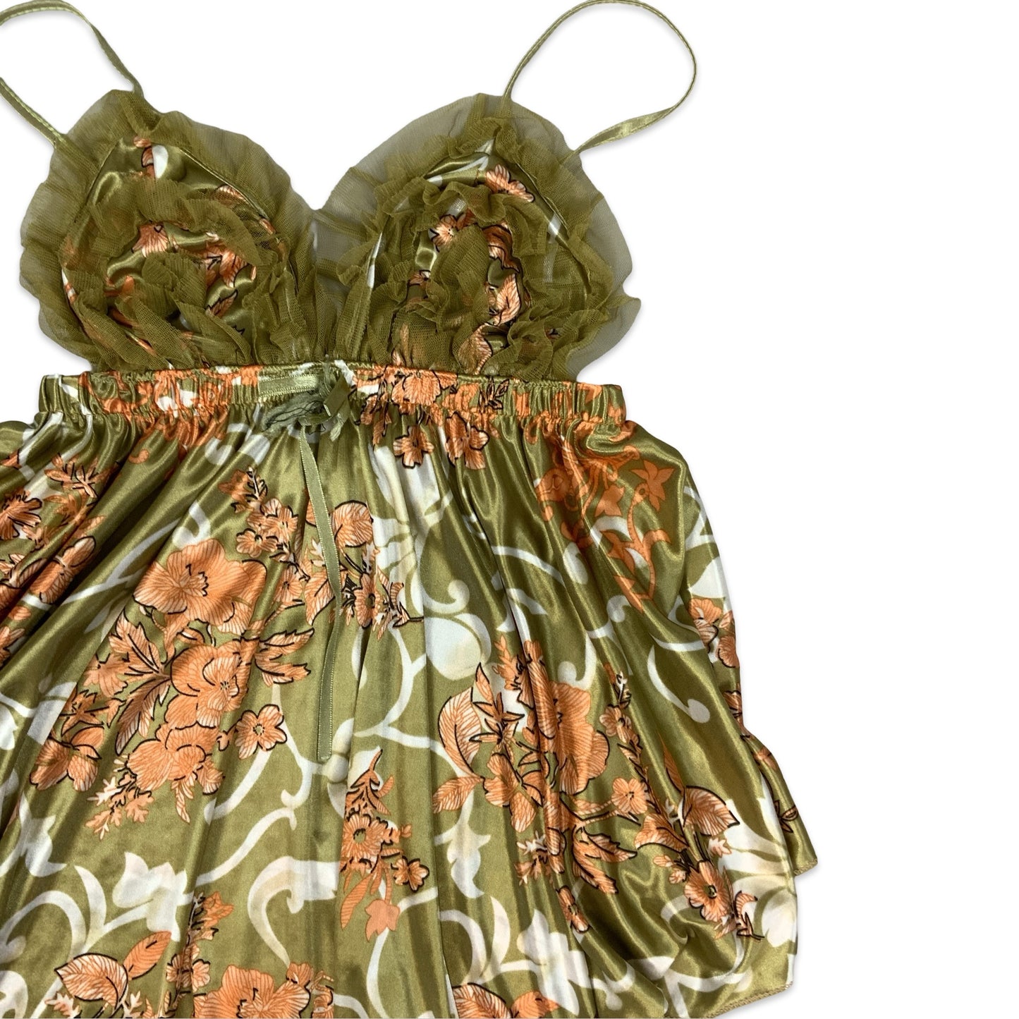 Vintage Green & Orange Abstract Print Slip Dress 4 6 8