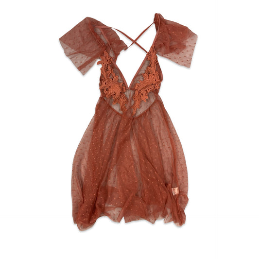 Vintage Orange Netted Halter Neck Slip Dress 6 8 10 12