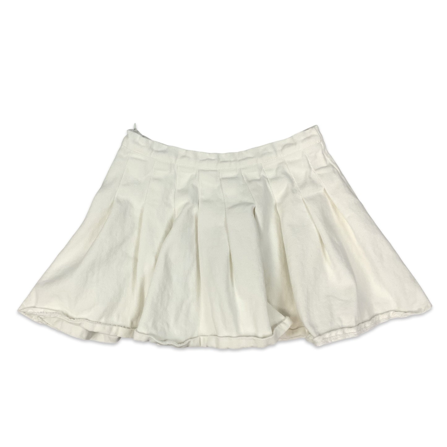 White Denim Pleated Mini Skirt 8