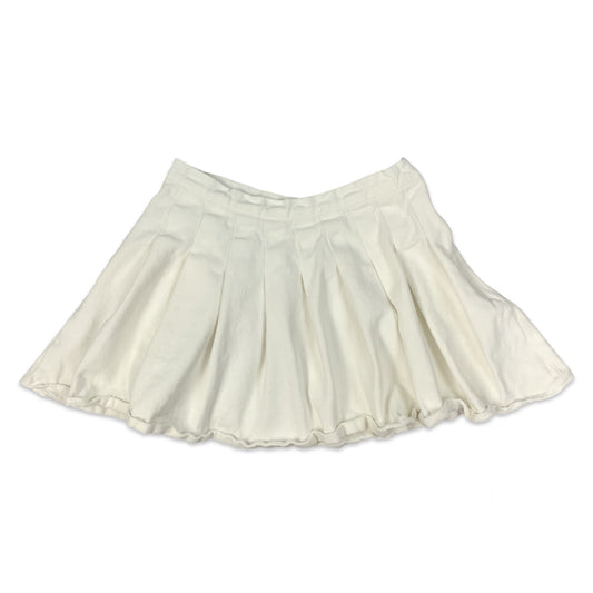 White Denim Pleated Mini Skirt 10