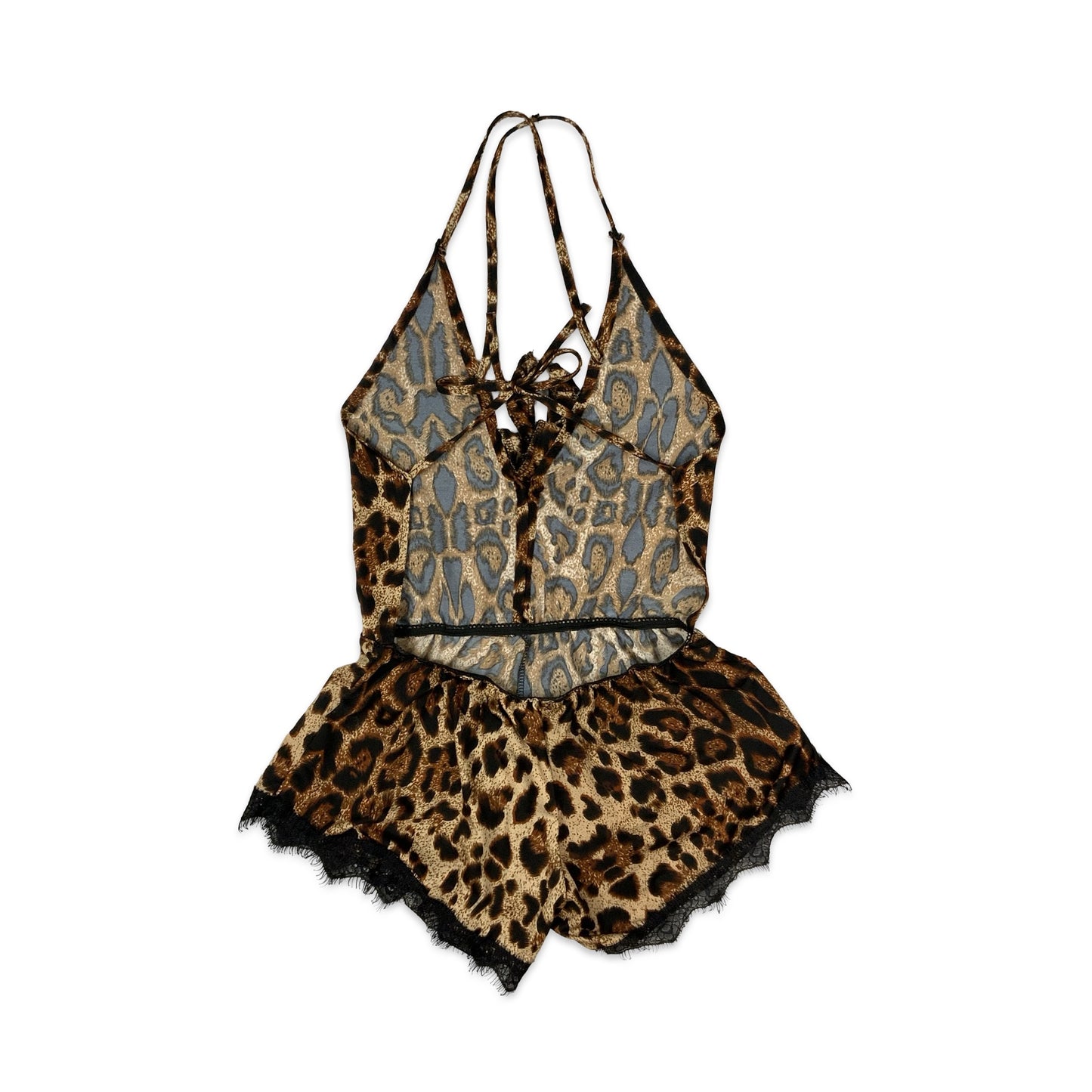 Y2K Leopard Print Spaghetti Strap Playsuit 4 6 8