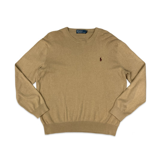 Vintage Ralph Lauren Tan Crew Neck Knitted Jumper L XL