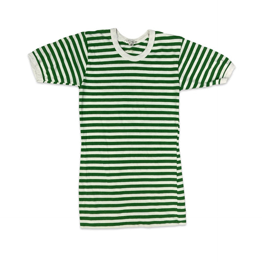 Vintage 90s Marimekko Green & White Striped Top XS
