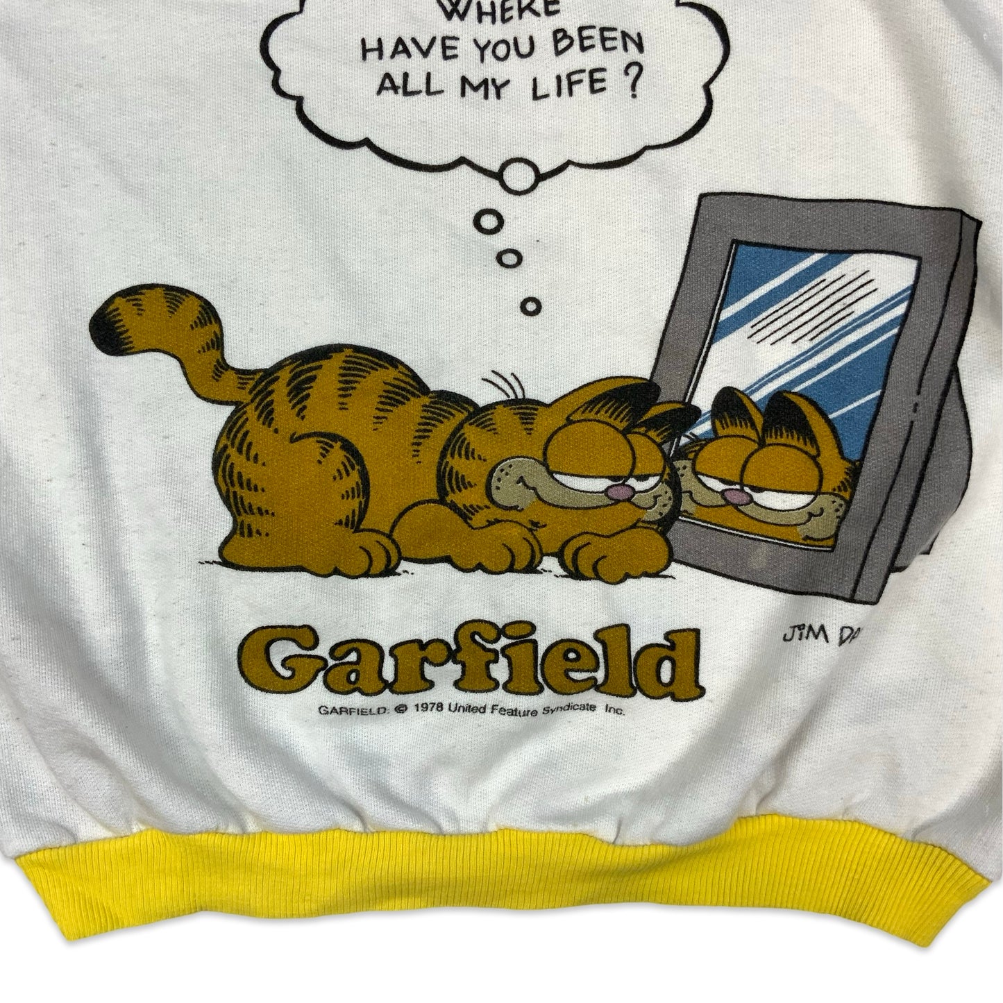 Vintage 1980s Garfield Yellow & White Graphic Print Henley Sweatshirt M