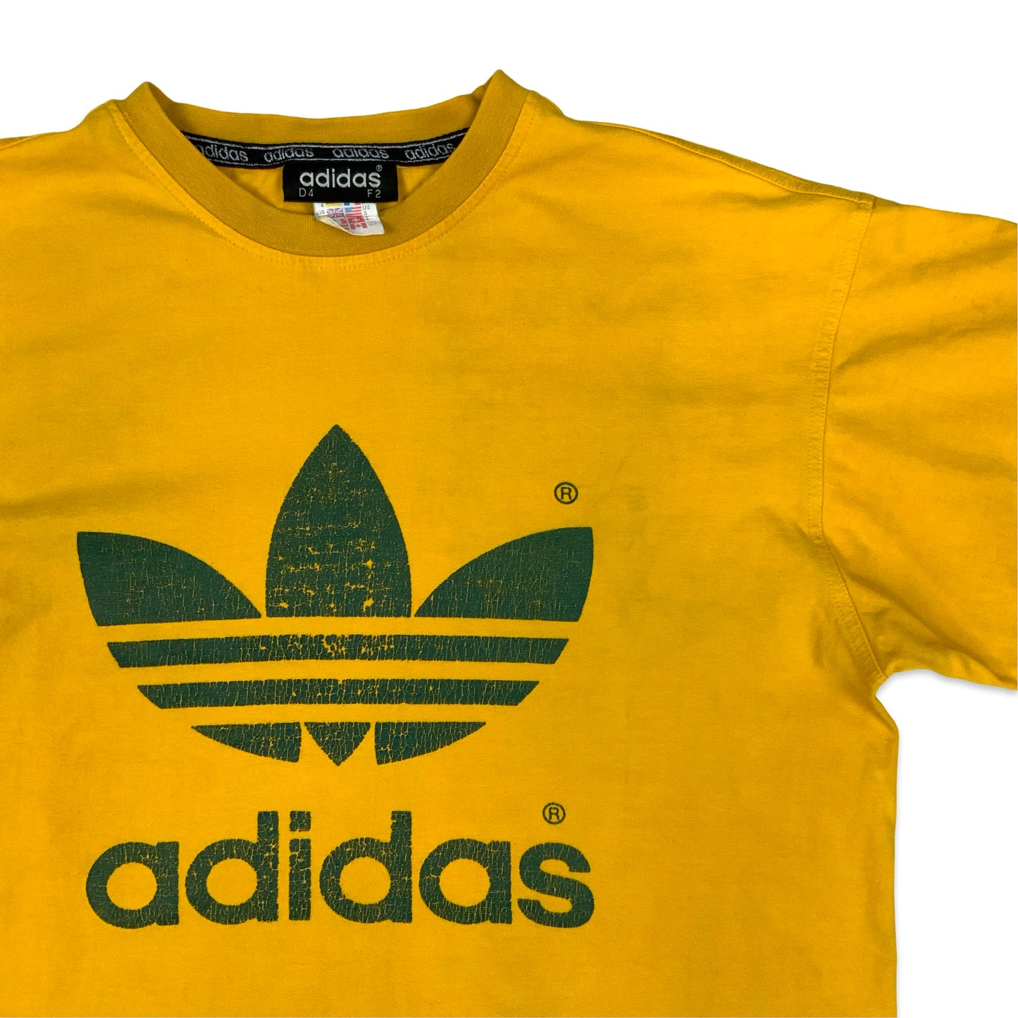 Vintage 80s-90s Adidas Yellow & Green Big Logo Long Sleeved Tee M