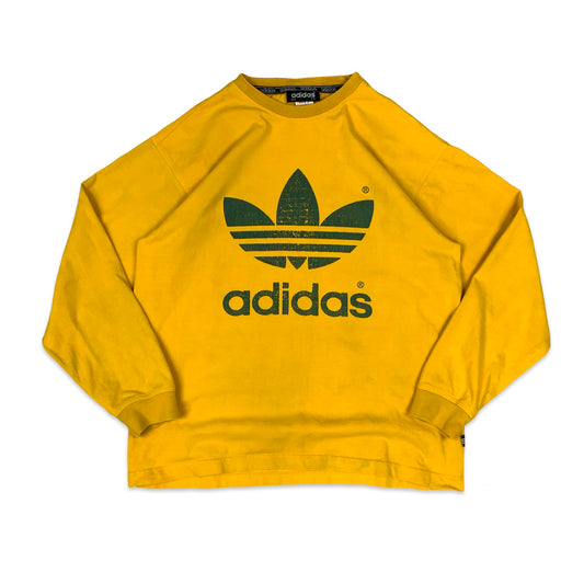 Vintage 80s-90s Adidas Yellow & Green Big Logo Long Sleeved Tee M