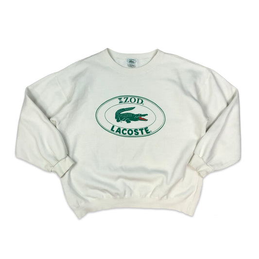 Vintage 1990s IZOD Lacoste Logo Print White Sweatshirt L