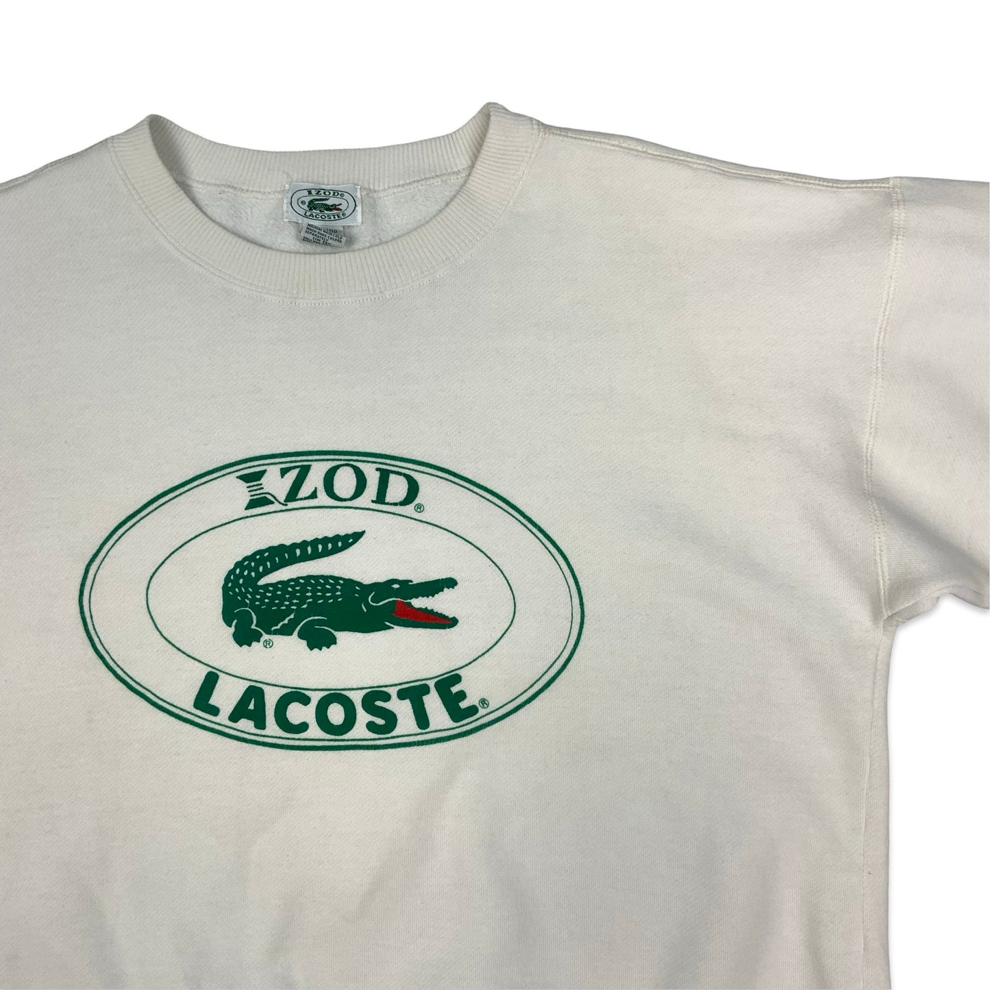 Vintage 1990s IZOD Lacoste Logo Print White Sweatshirt L