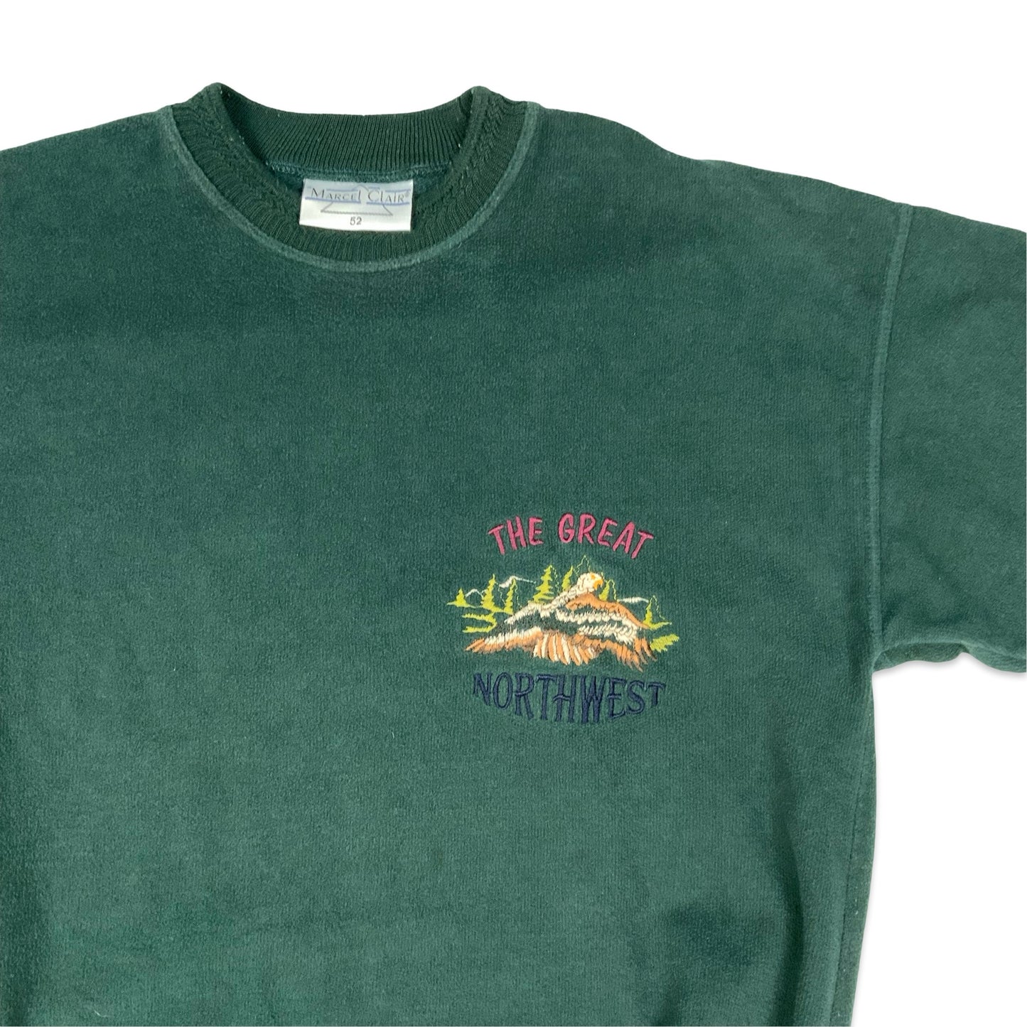 Vintage 1980s 90s "The Great Northwest" Embroidered Green Fleece Sweatshirt XL