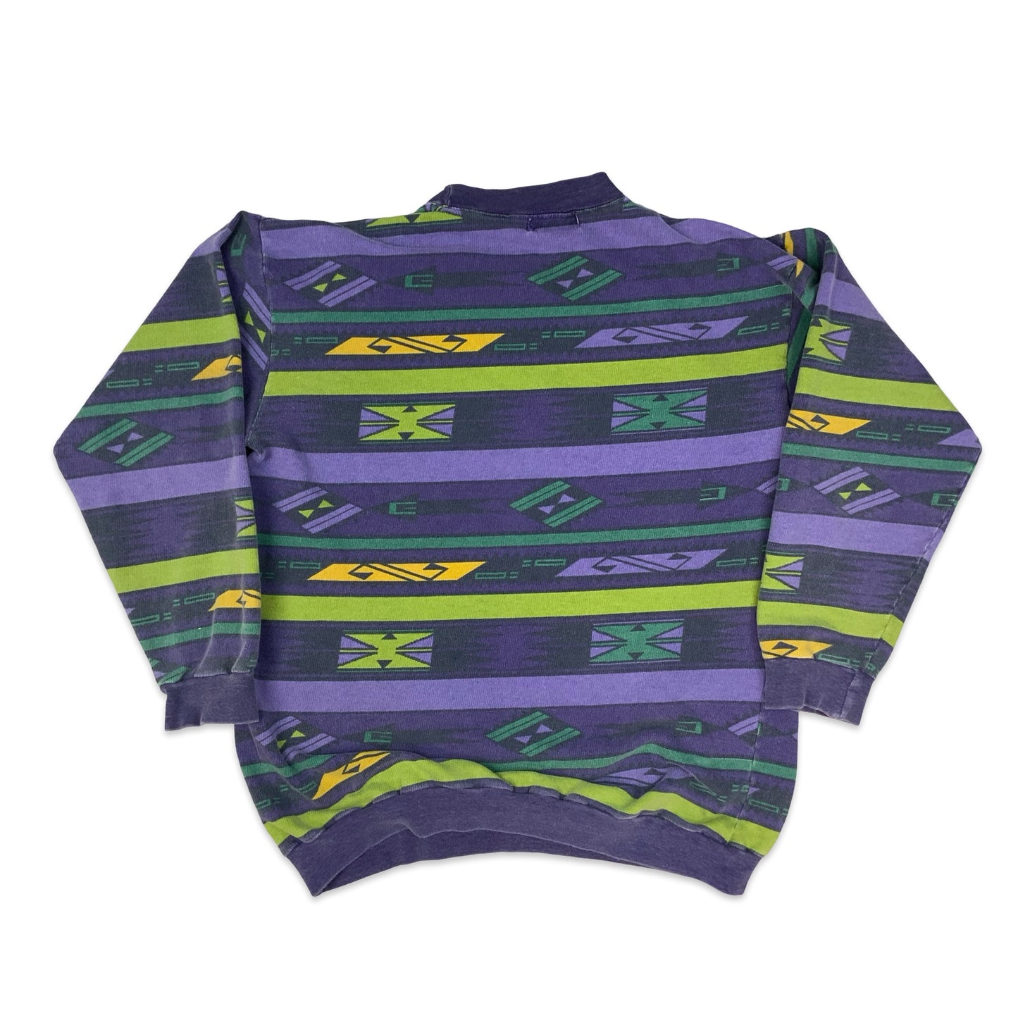 Vintage 70s 80s Purple & Green Aztec Print Sweatshirt L