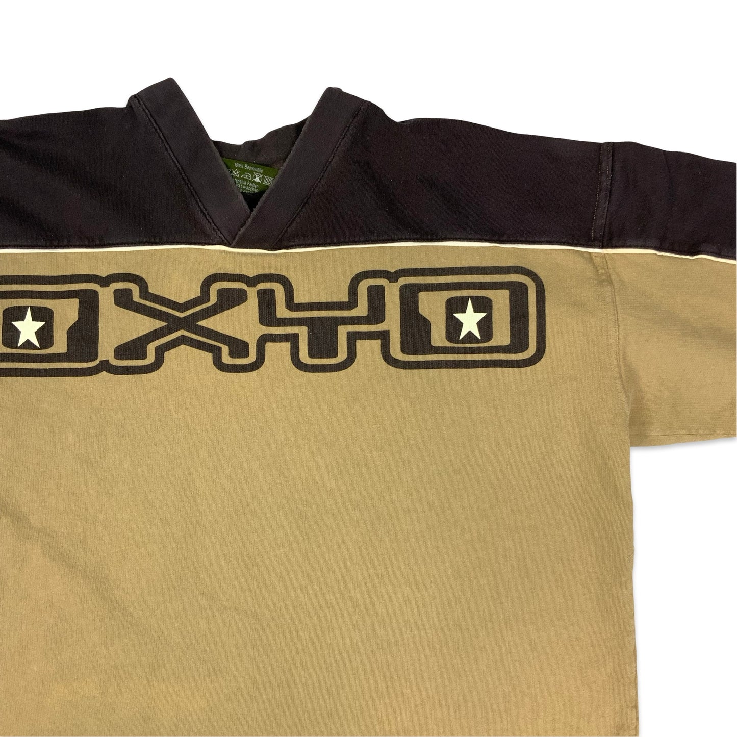 Vintage Y2K Brown & Beige "OXYO" V-neck Sweatshirt XXL