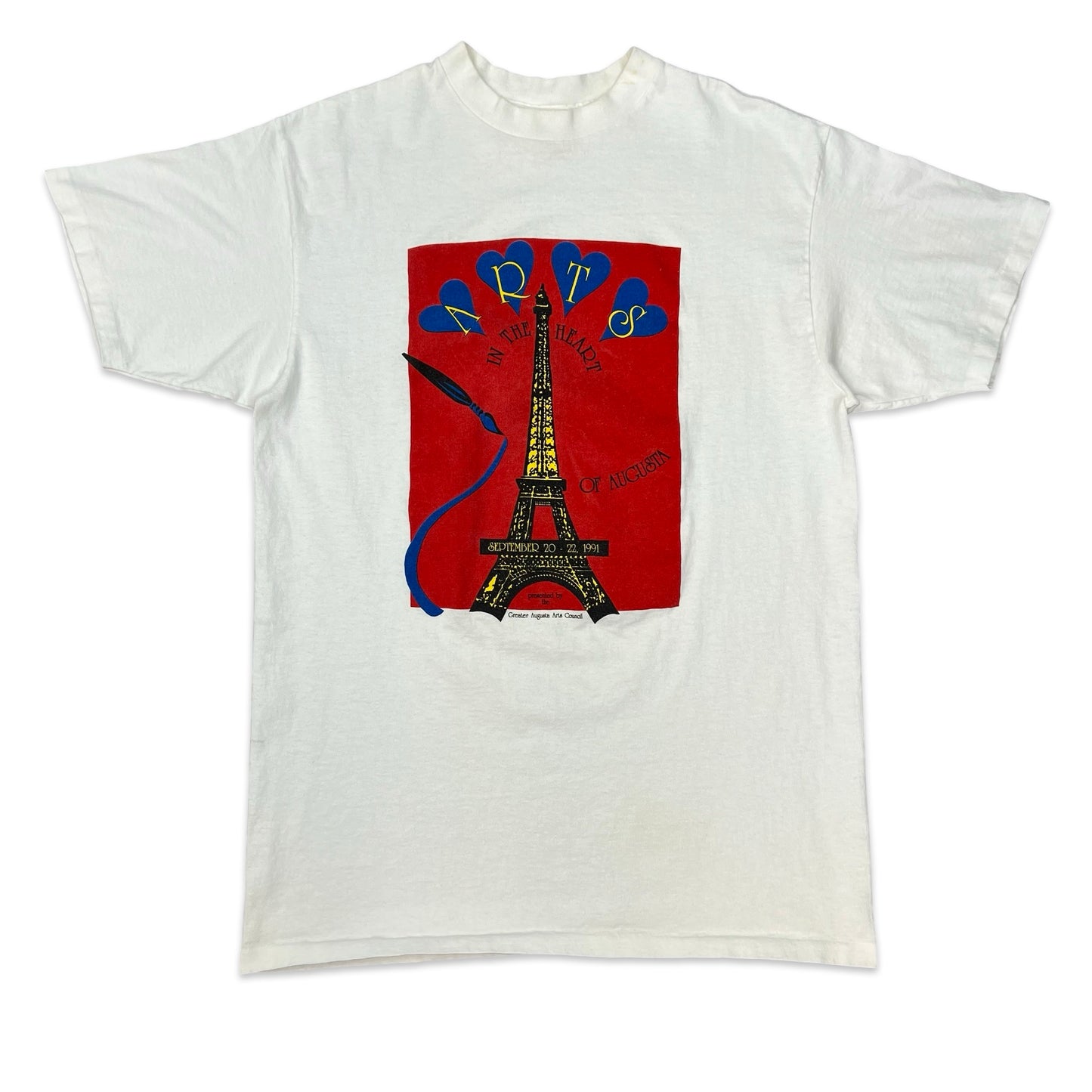 Vintage 90s Delta Paris Print White Graphic Tee M