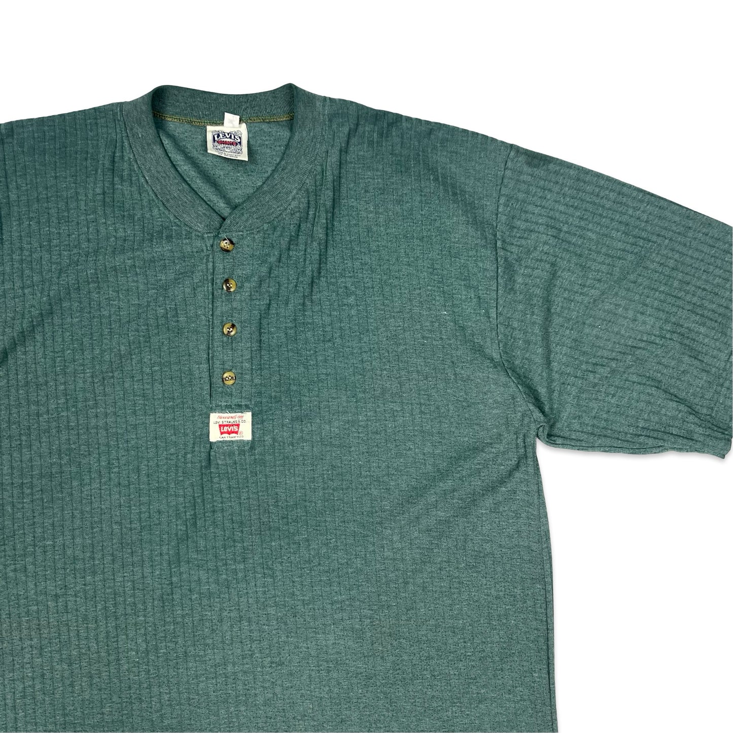 Vintage Levi's Green Ribbed Henley Top XL