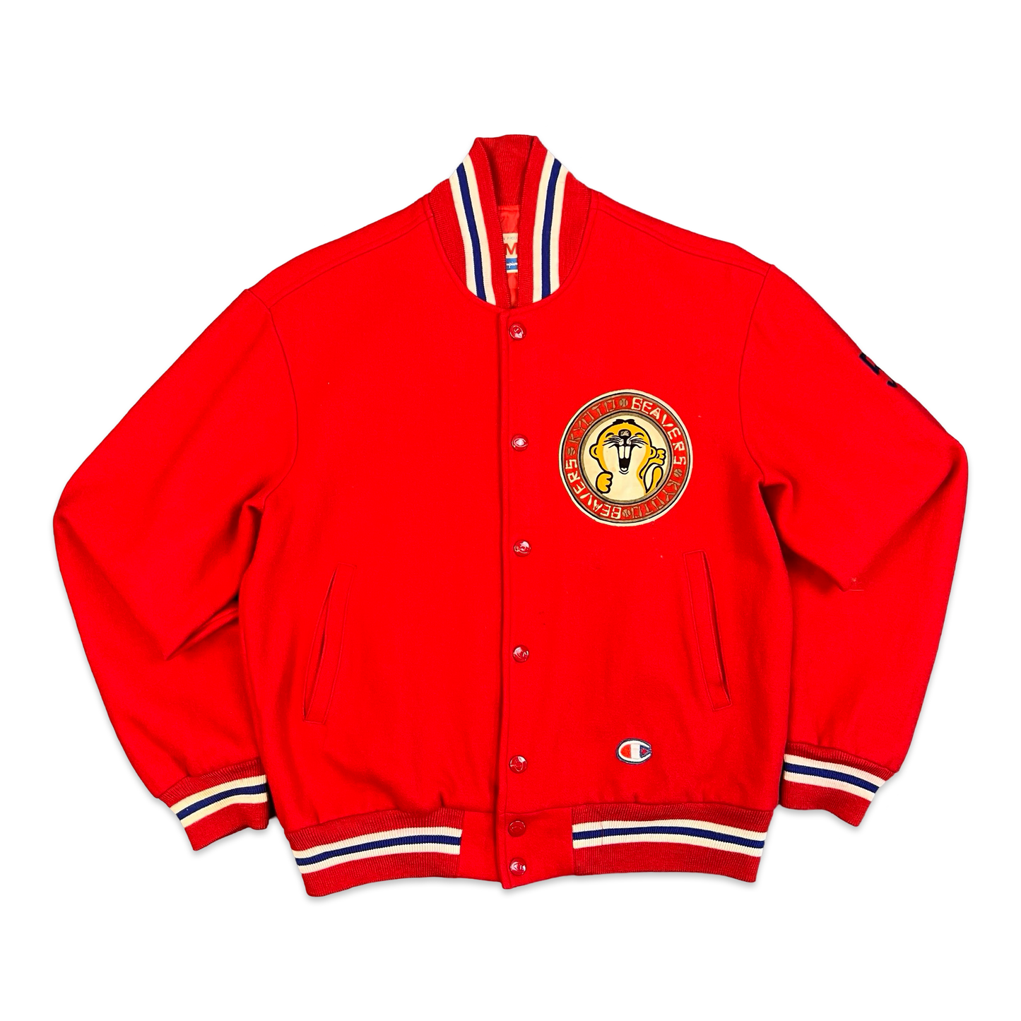 Vintage 70s 80s Champion Products "Kyoto Beavers" Red Wool Varsity Jacket S