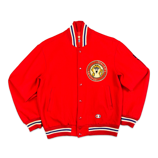 Vintage 70s 80s Champion Products "Kyoto Beavers" Red Wool Varsity Jacket S