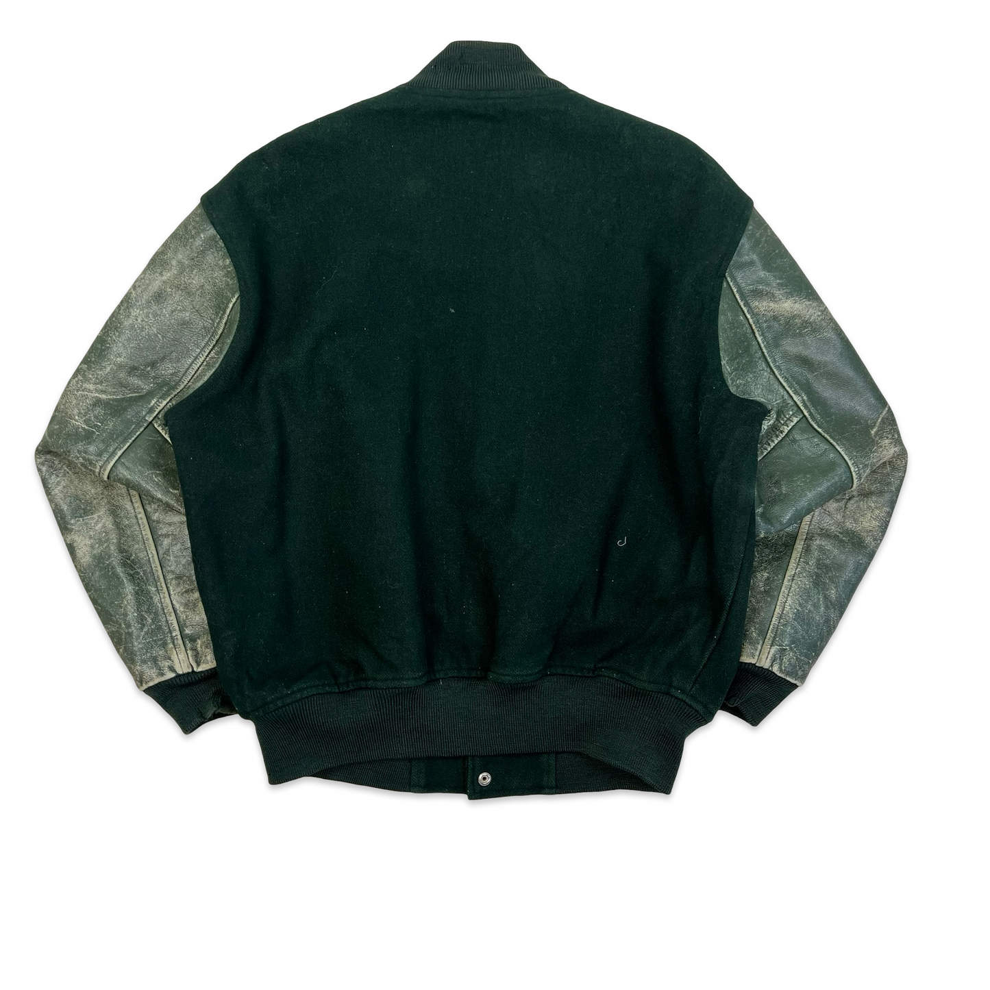 Vintage Forest Green Distressed Varsity Bomber Jacket L 14