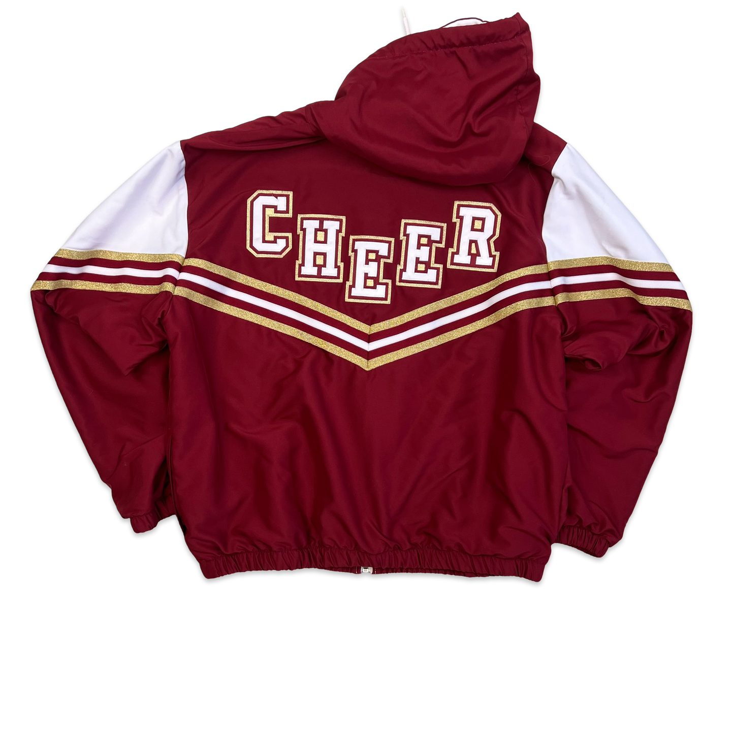 Vintage 90s Varsity Red Embroidered Cheer Cheerleader Hooded Zip-up Jacket 16 18