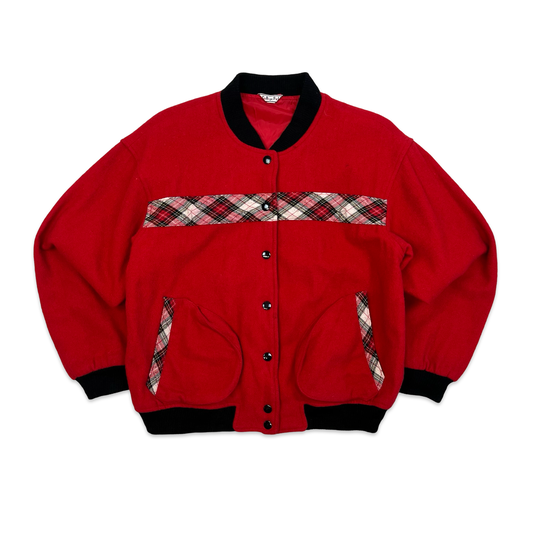 Vintage "Pretty Team" Embroidered Red Wool Varsity Jacket Pockets 16