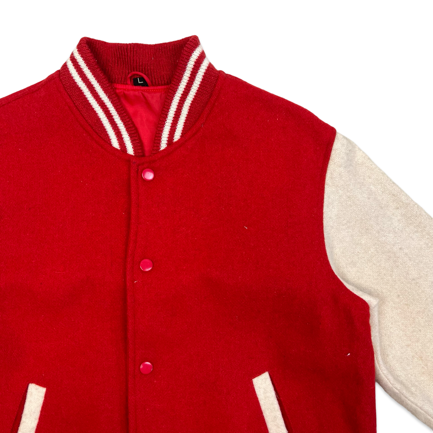 Vintage 1980s Two Tone Red & White Wool Varsity Jacket M