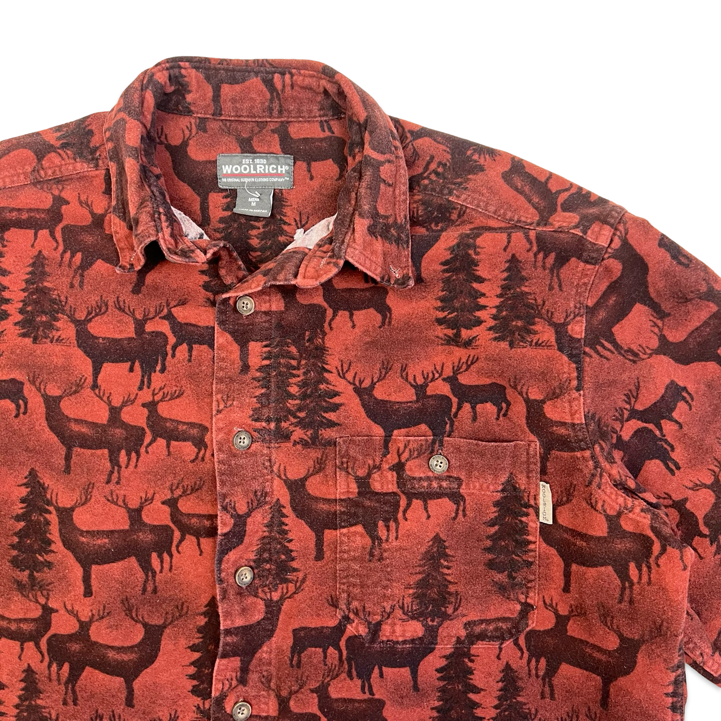 Woolrich Red Deer Print Moleskin Flannel Shirt L