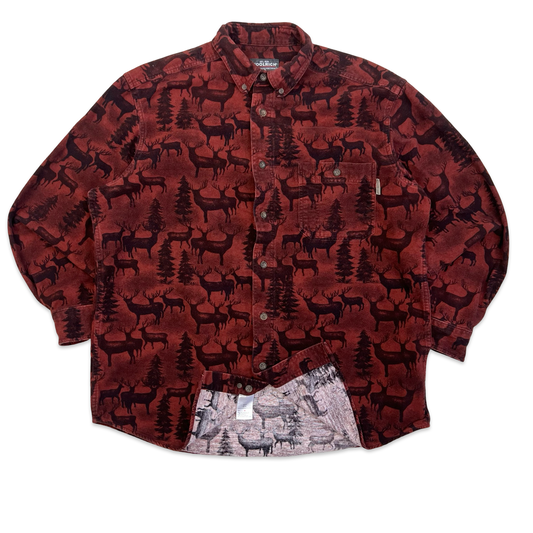 Woolrich Red Deer Print Moleskin Flannel Shirt L
